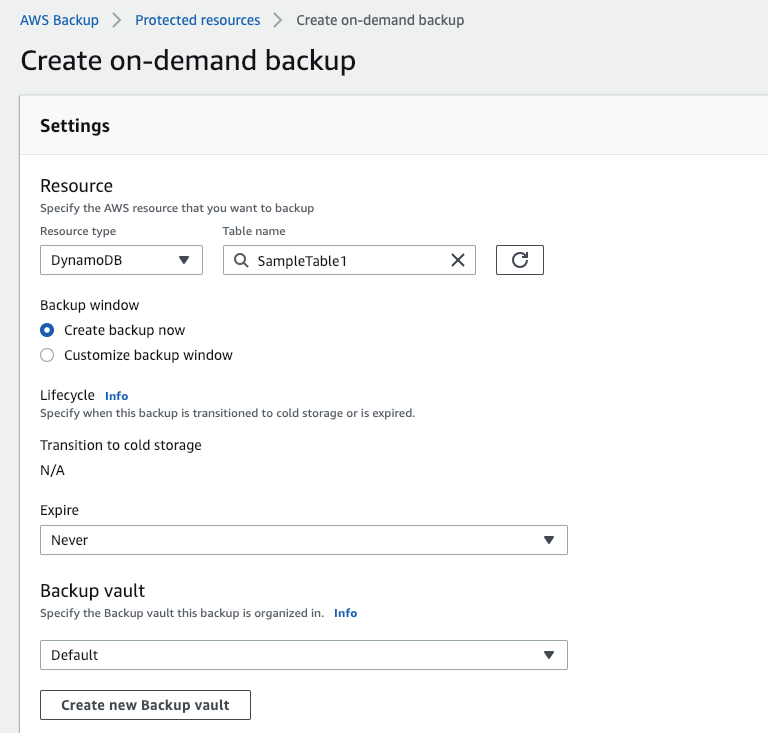 create on-demand backup