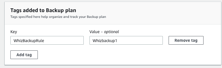 Backup plan tags