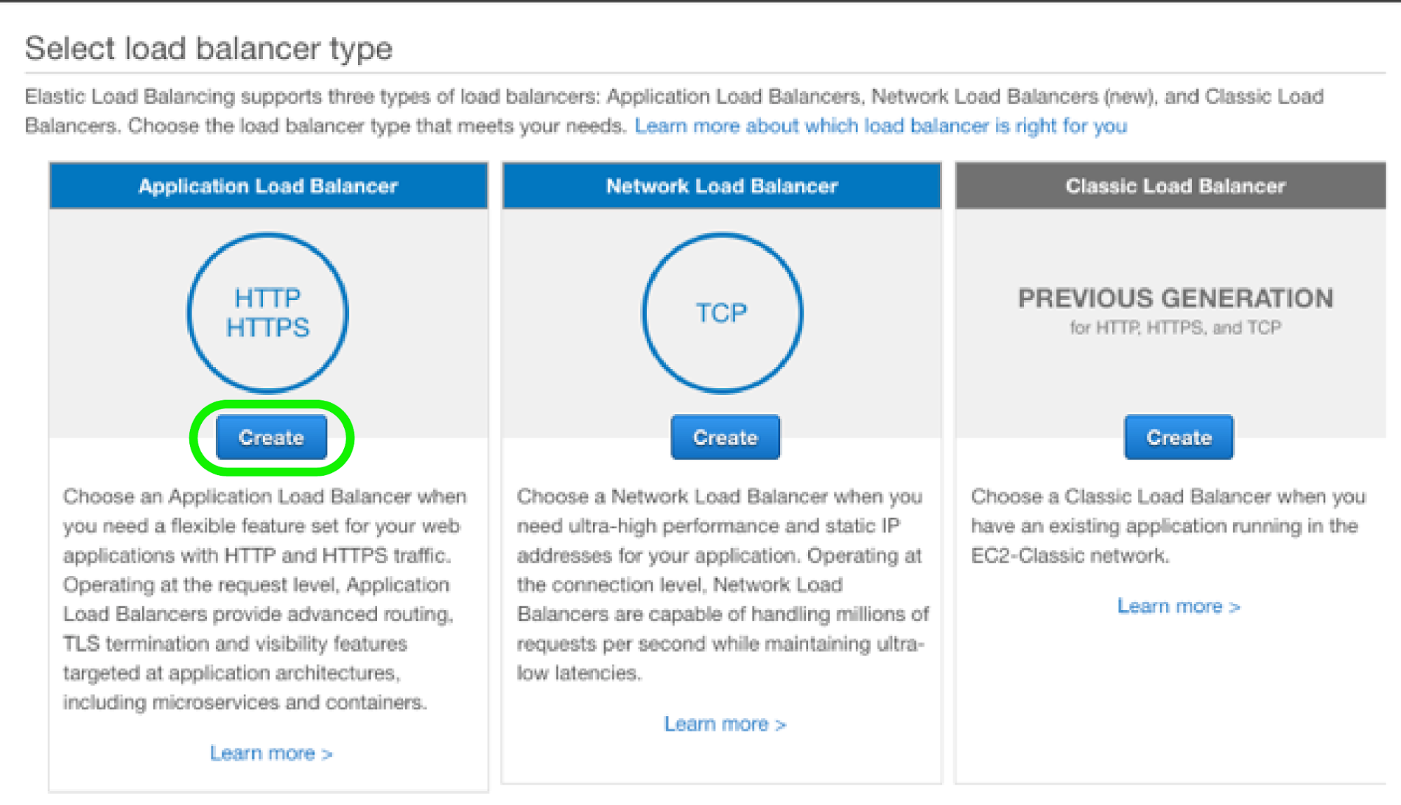 AWS EC2 Dashboard - Load Balancer Type