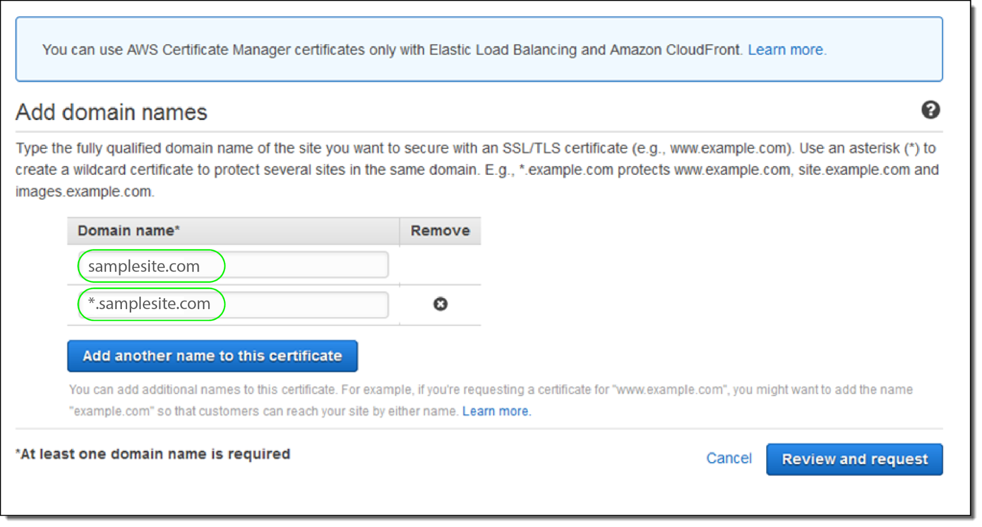 AWS Certificate Manager - Add Domain Name