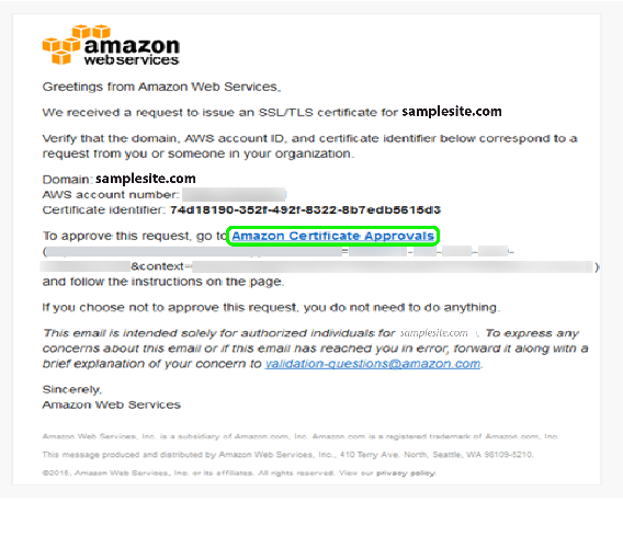 AWS Certificate Manager - Confirmation Mail