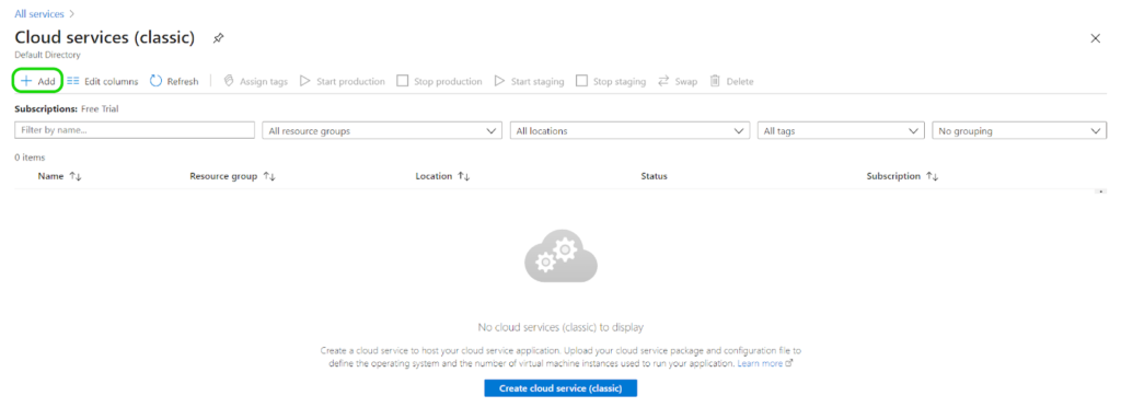Creating a Cloud Service for Your Application - Cloud Services (Classic) page