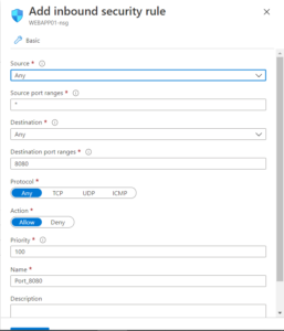 Migrating the Web Application to the Azure App Service - Inbound Security Rule
