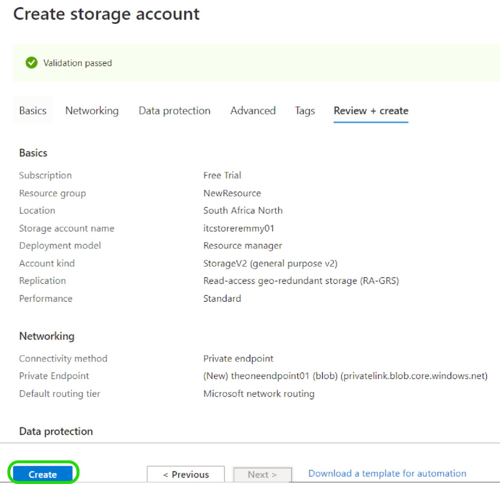 Creating a Storage Account- Review Create