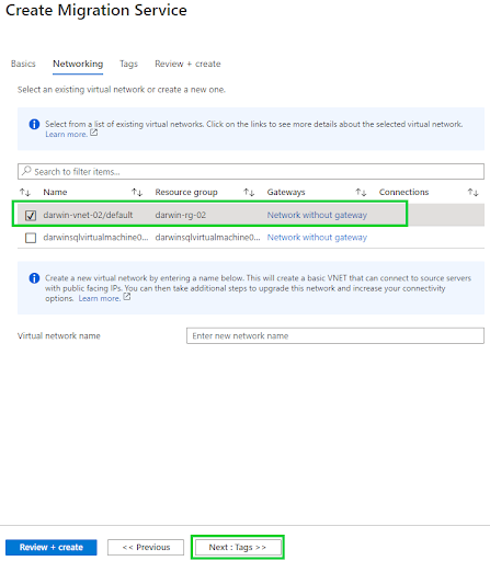 Azure Database Migration Services - create migration