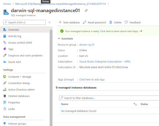 Azure SQL Managed Instance - Go to resource 3