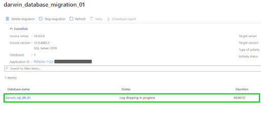 Online database migration activity - Log shipping state