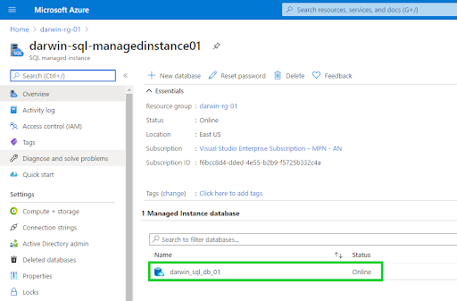 Online database migration activity - Managed instance service