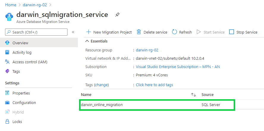 Online database migration activity - Online migration project