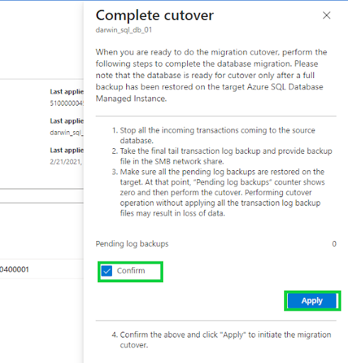 Online database migration activity - complete cutover