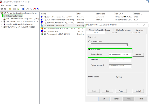 The data migration and on-prem Microsoft SQL Server service account cannot access the shared backups folder 1