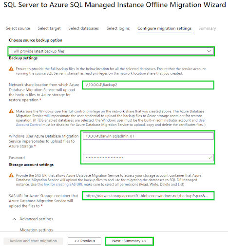 offline database migration - configure migration settings