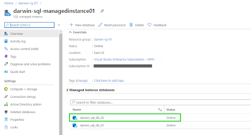 offline database migration - managed instance