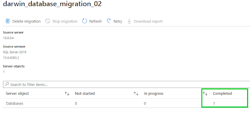 offline database migration - status completed