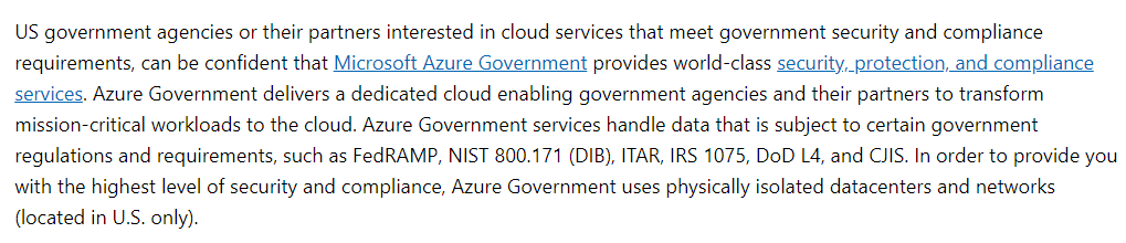 Microsoft Azure Government Services