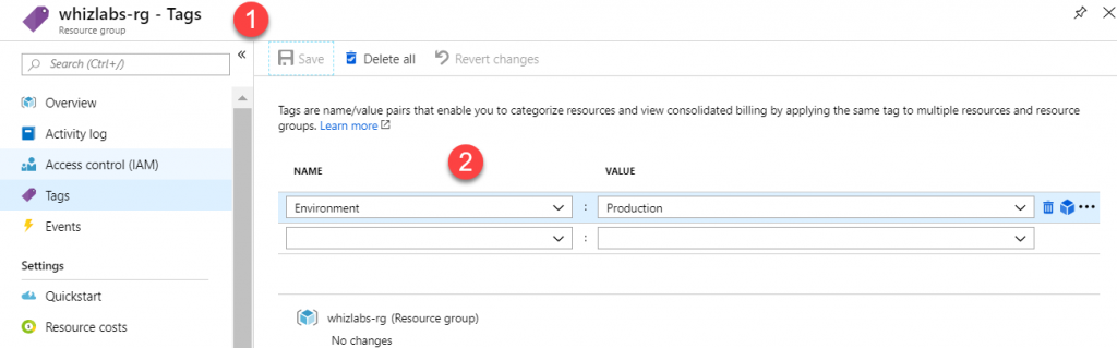 Resource group tags defined in Microsoft Azure