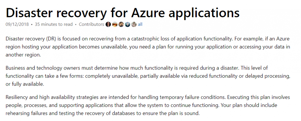 Disaster Recovery service for Microsoft Azure Applications