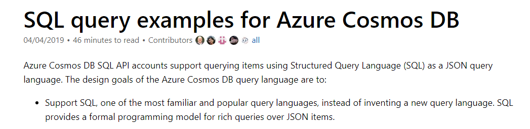 sql query examples microsoft azure cosmos DB