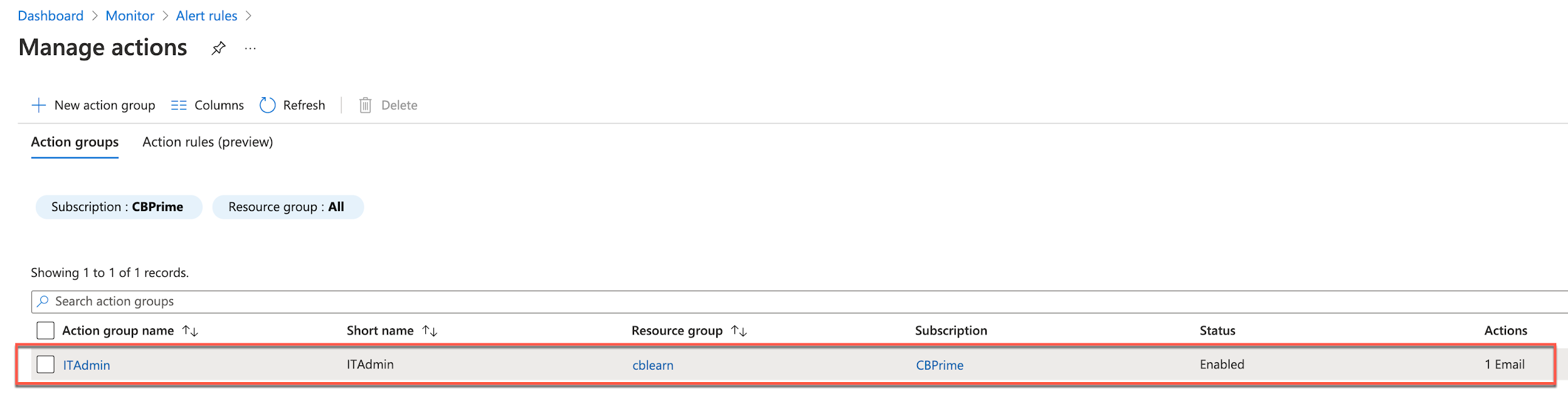 manage action screens microsoft azure