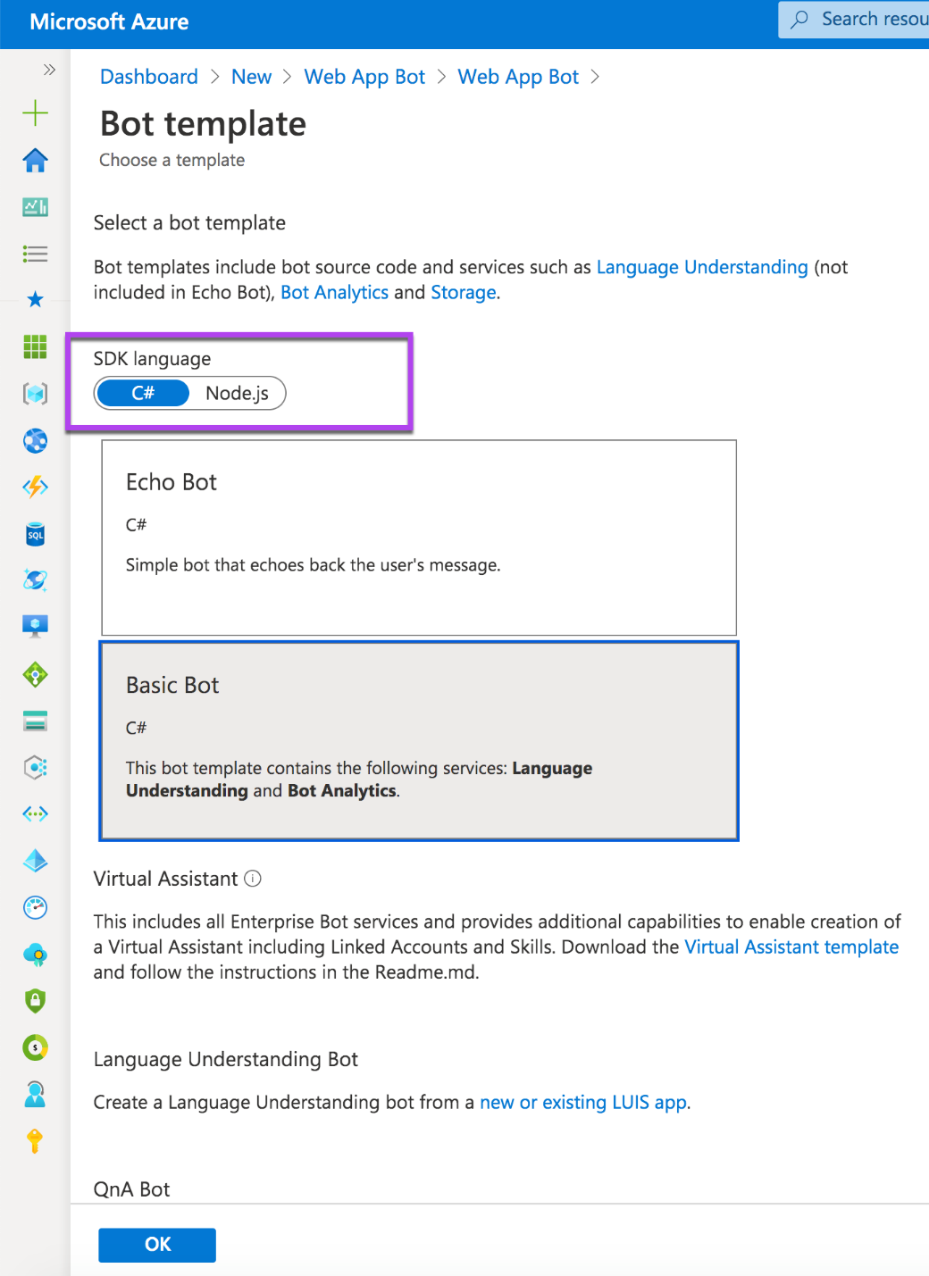 Microsoft Azure bot template