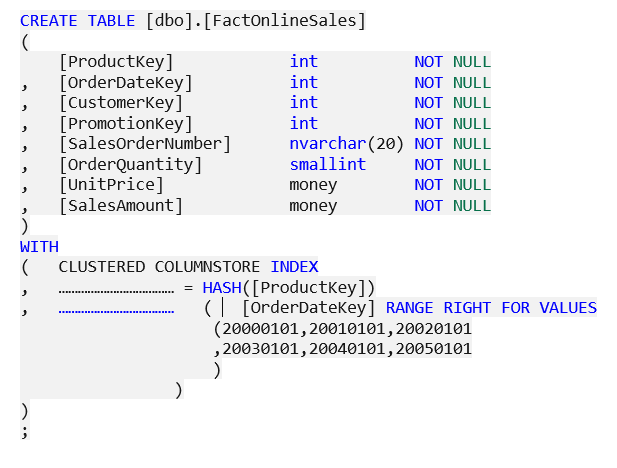 Create Table statement in SQL - Microsoft Azure