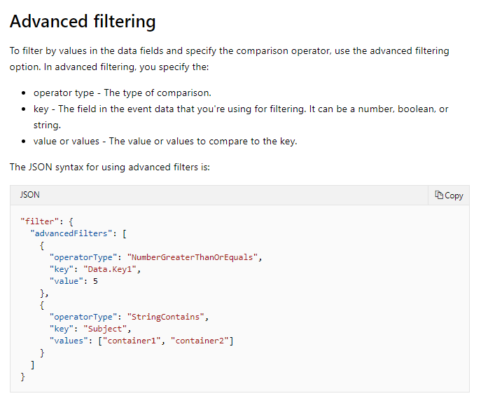 Azure advanced filtering