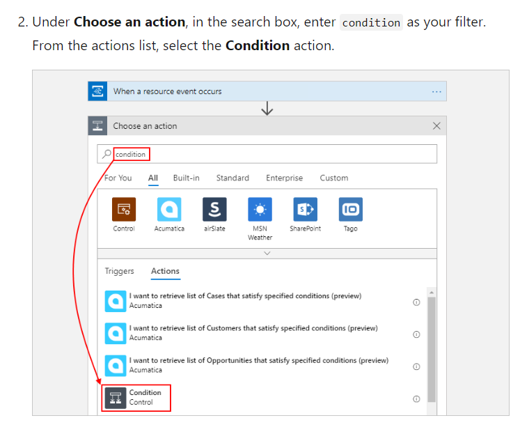 Choose a condition in azure