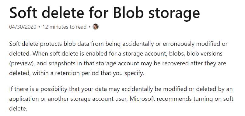 Azure soft delete for blob storage