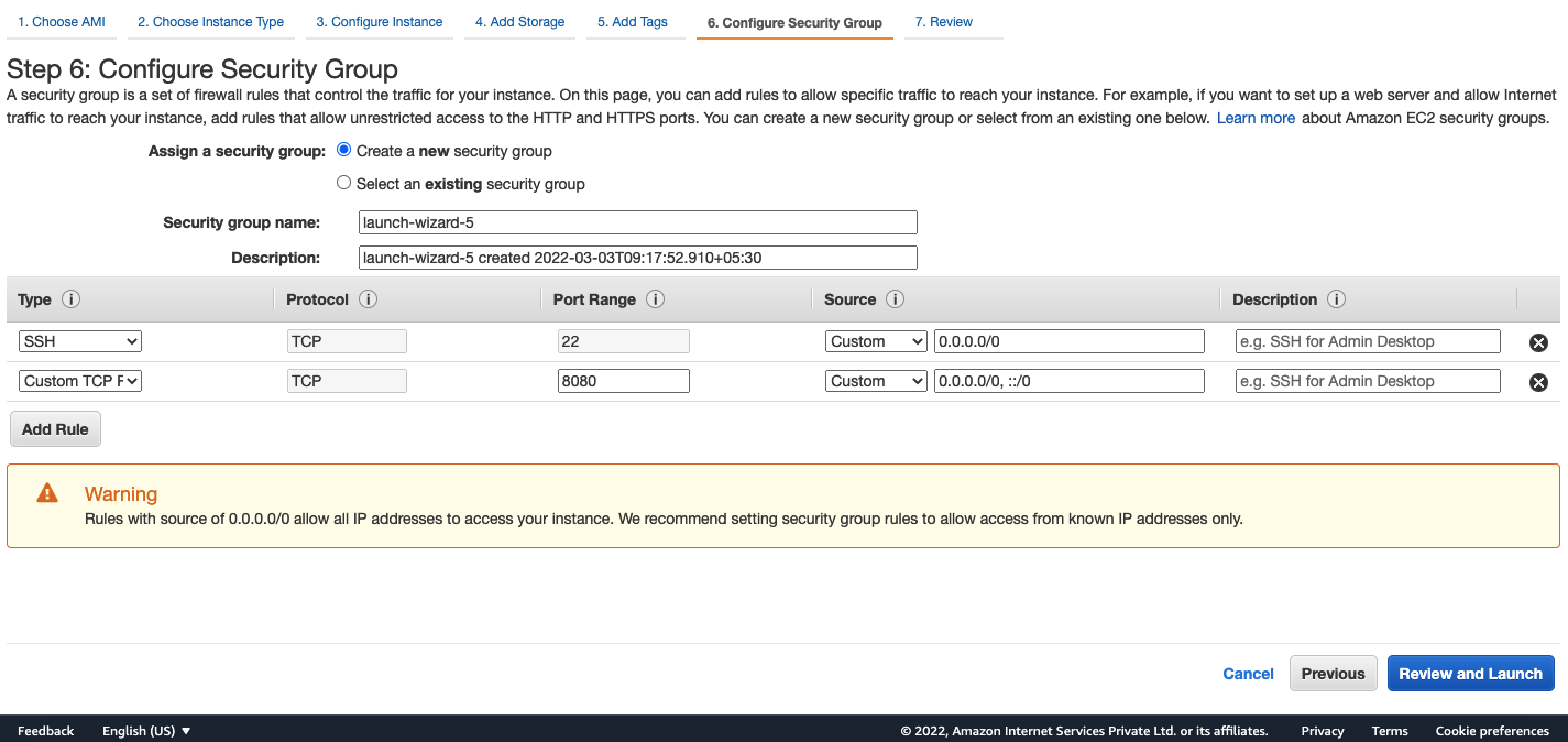 AWS ec2 configure sg security group