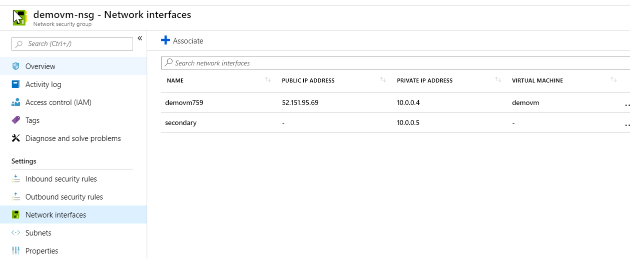 Azure network interfaces