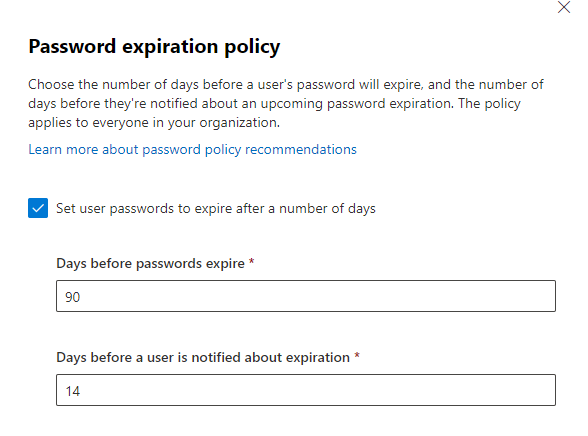 Password expiration policy in Microsoft 365