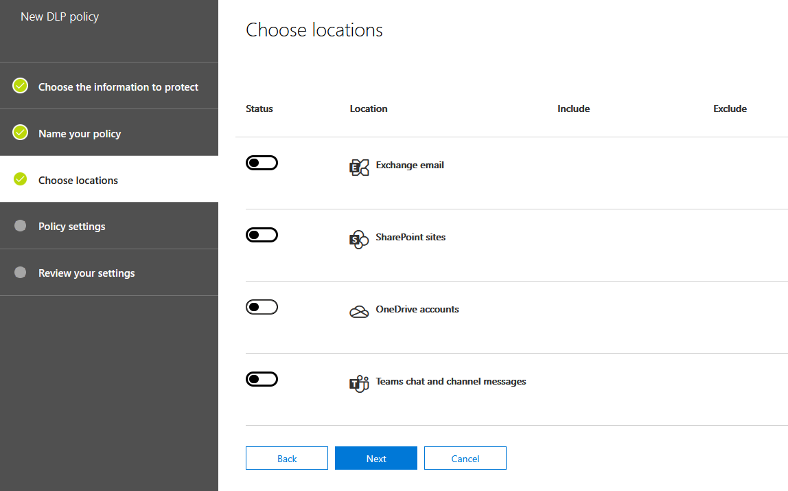 Choose locations in DLP Policy