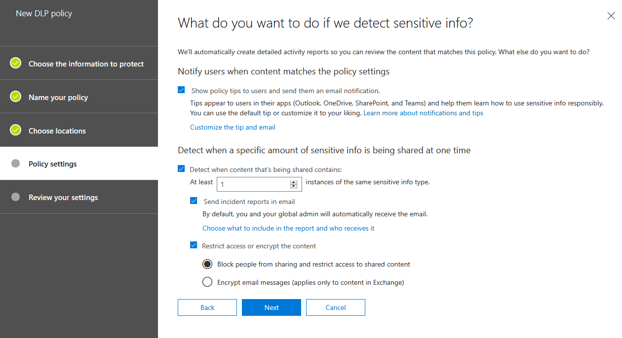 Detect Sensitive Info in DLP Policy