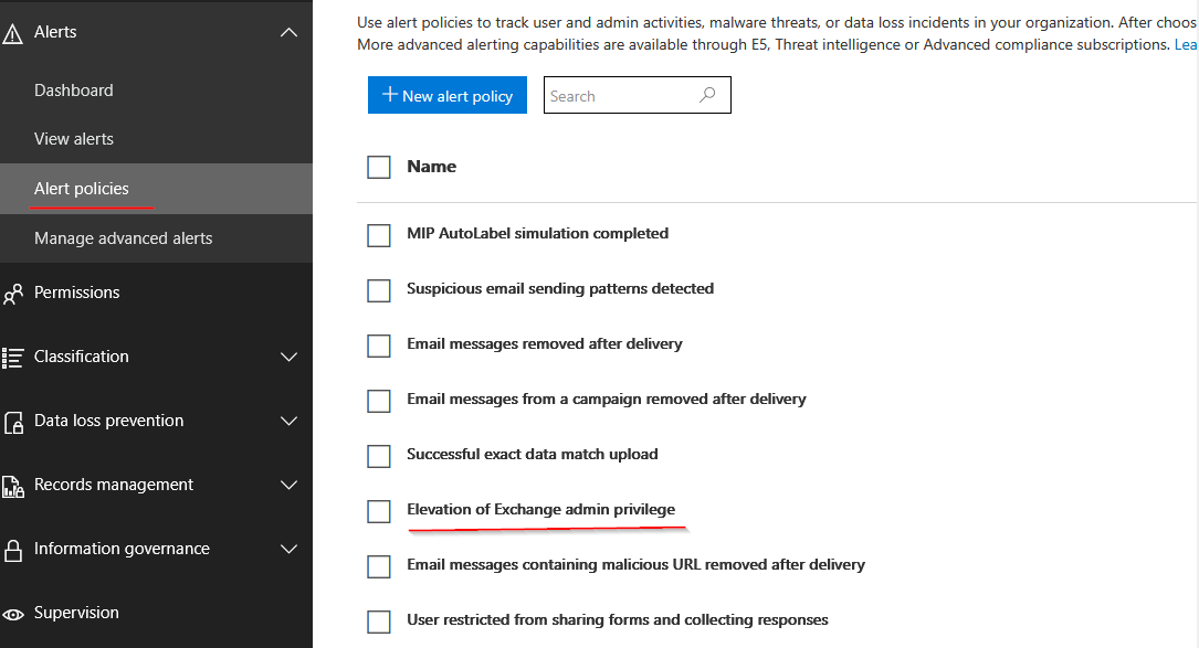 New alert policy Microsoft 365