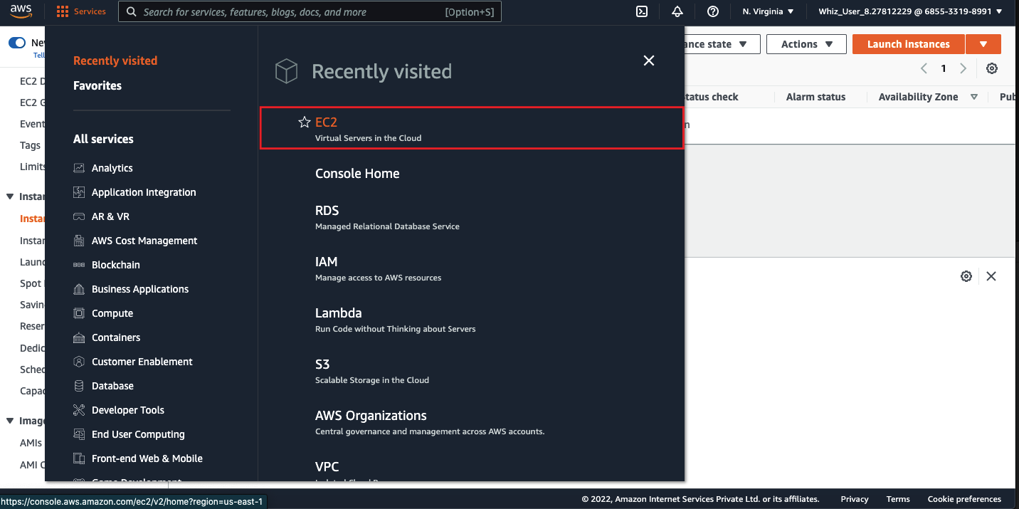 navigate ec2 dashboard aws console