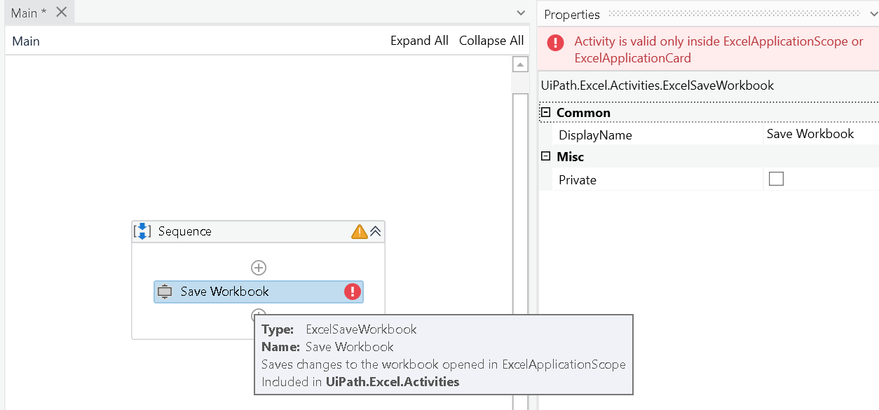 UiPath ExcelApplicationScope