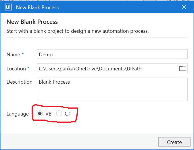 UiPath New Blank Process