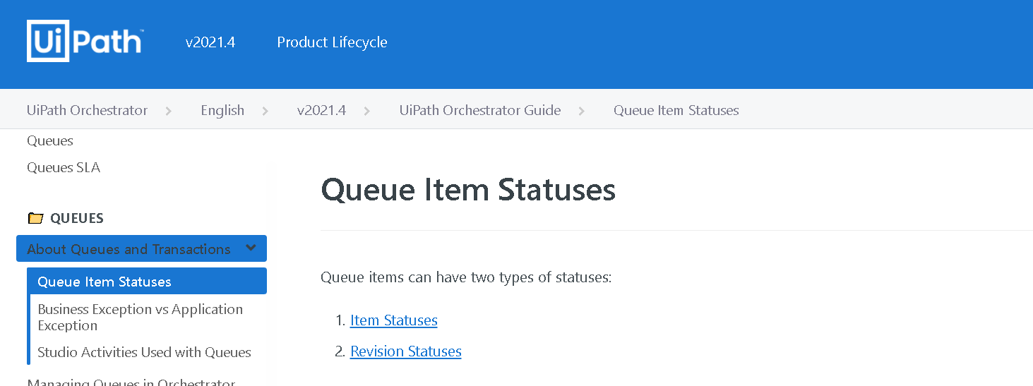 UiPath Queue Item statuses