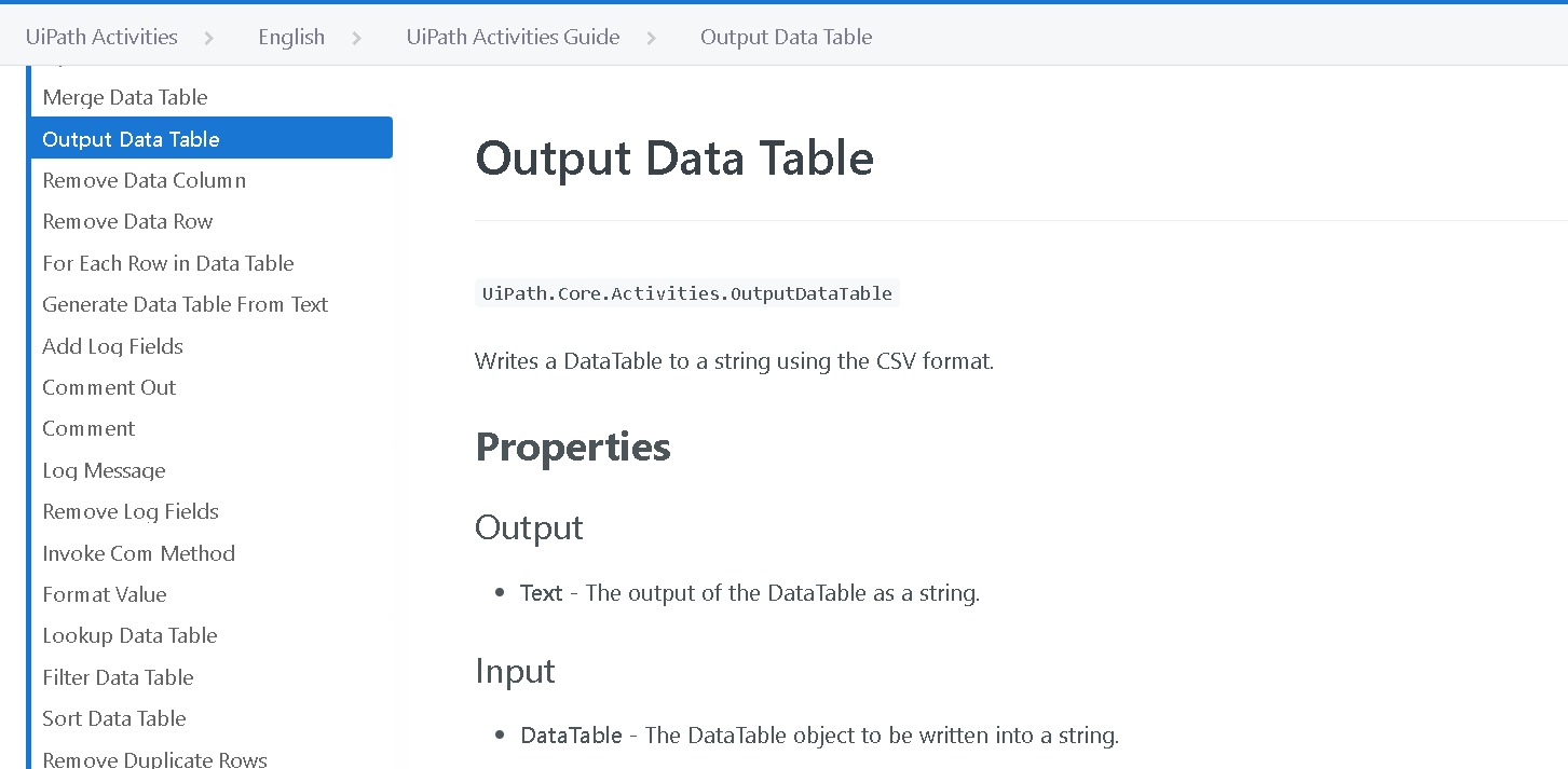 UiPath Output Data Table