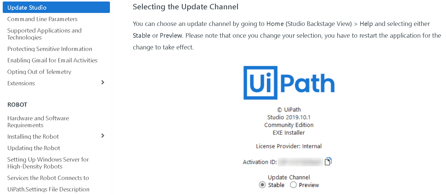 UiPath Selecting the Update Channel
