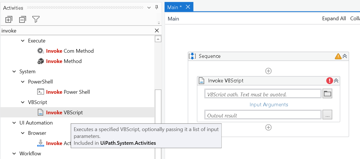 Run VBScript UiPath Studio