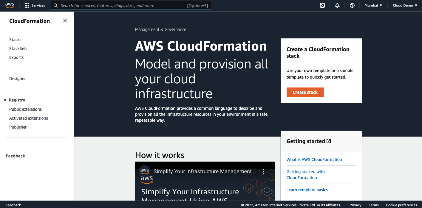 AWS CloudFormation dashboard