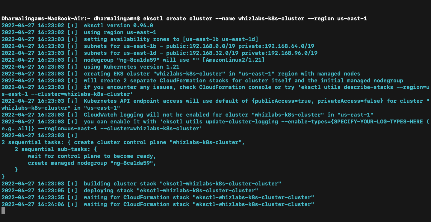 eksctl create cluster