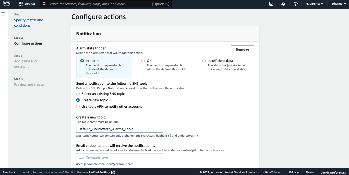 alarm actions in AWS