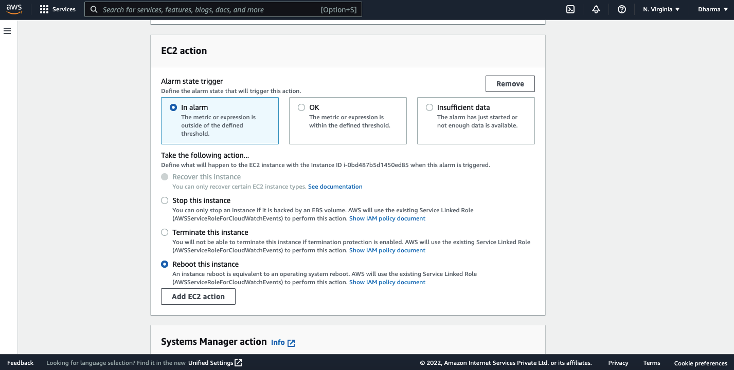 alarm ec2 reboot in AWS