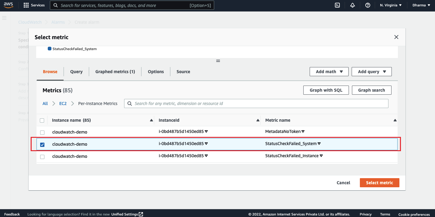 AWS alarm status check