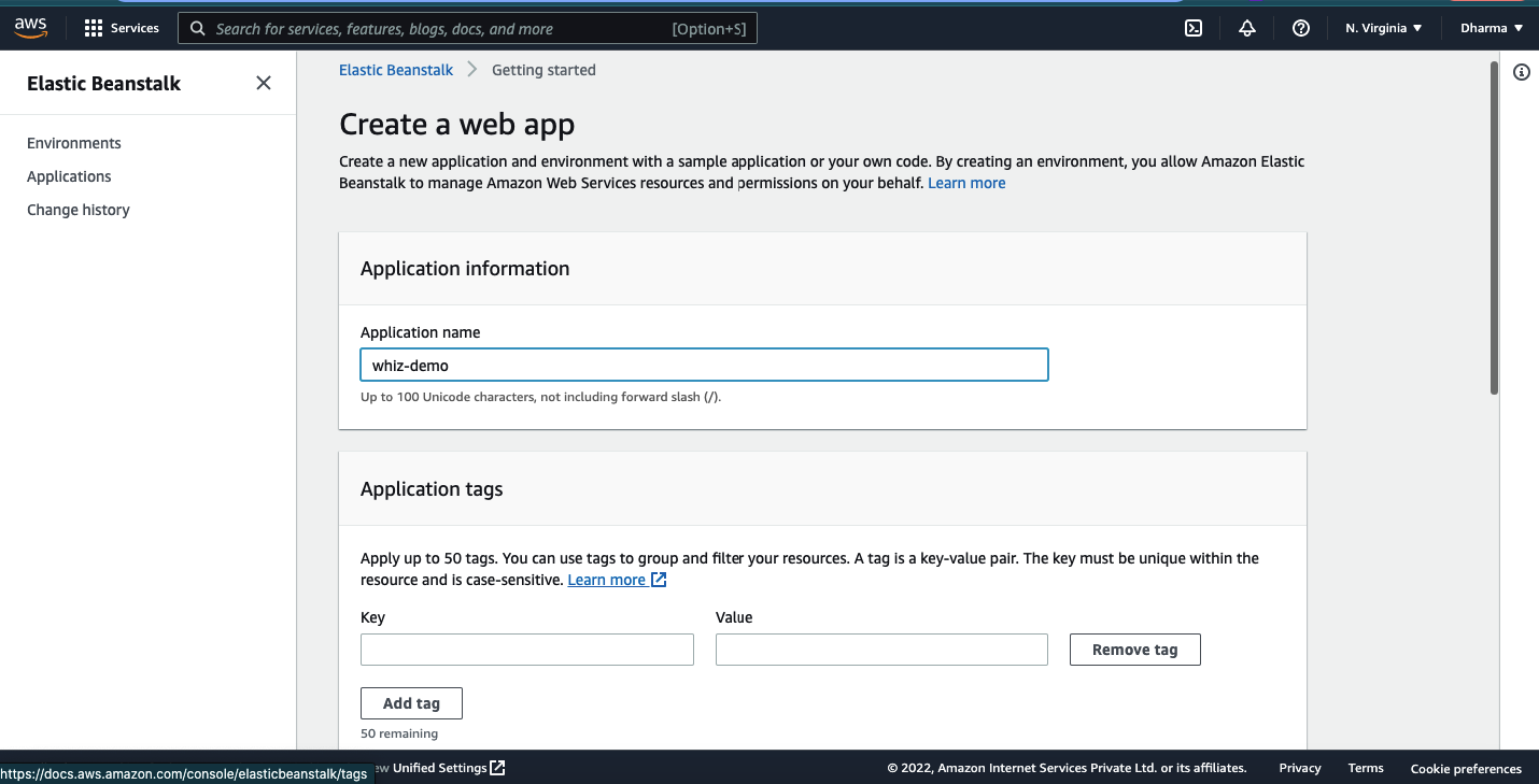 AWS ebs create web app