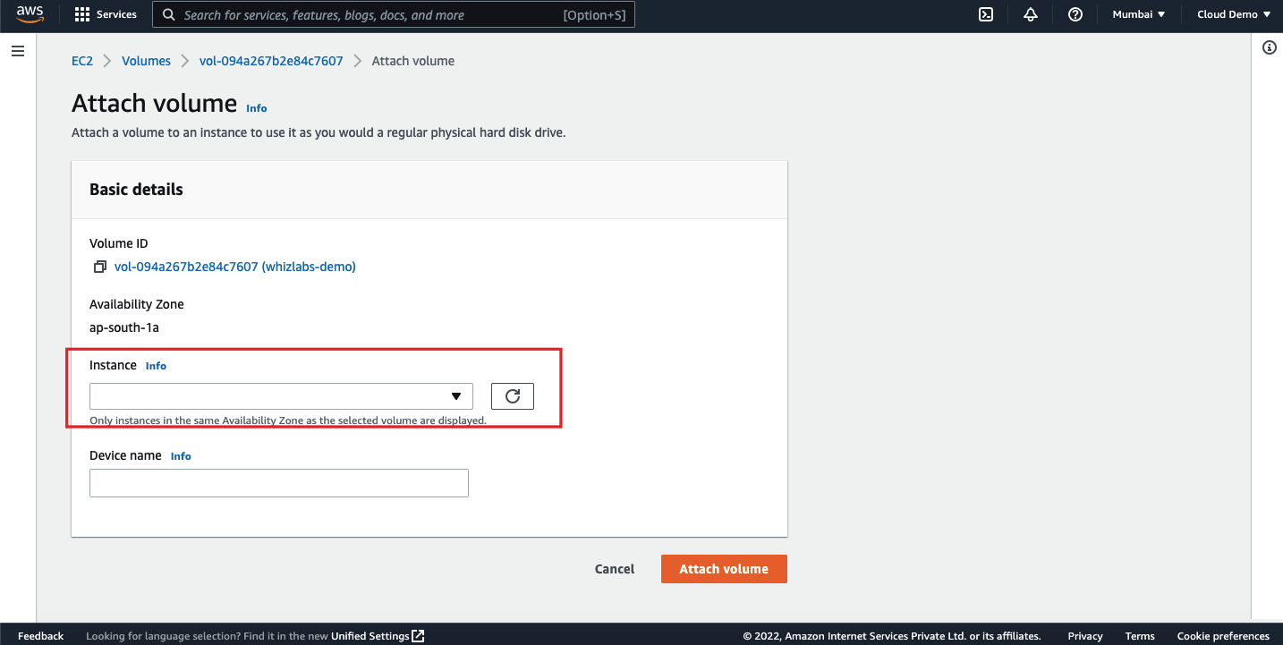 AWS ebs select instance id