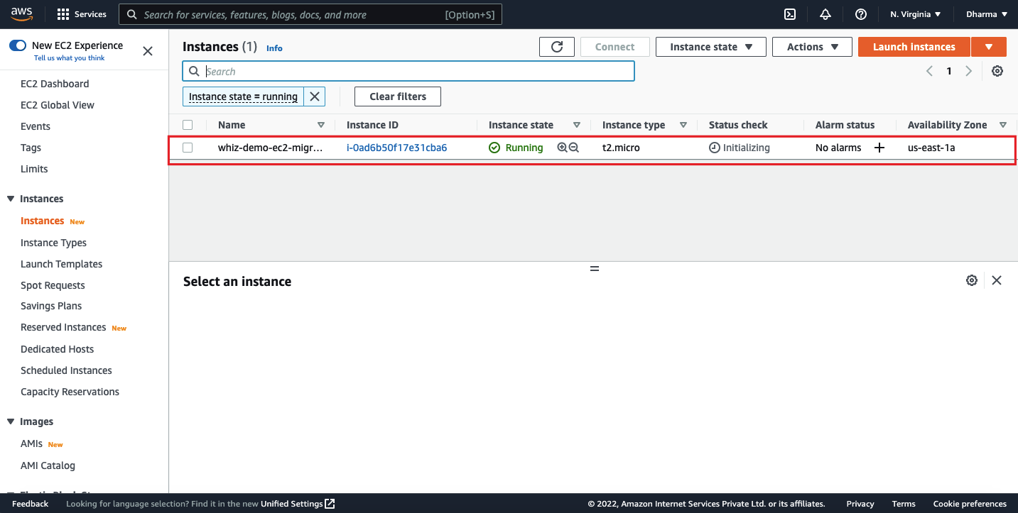 AWS ec2 dashboard