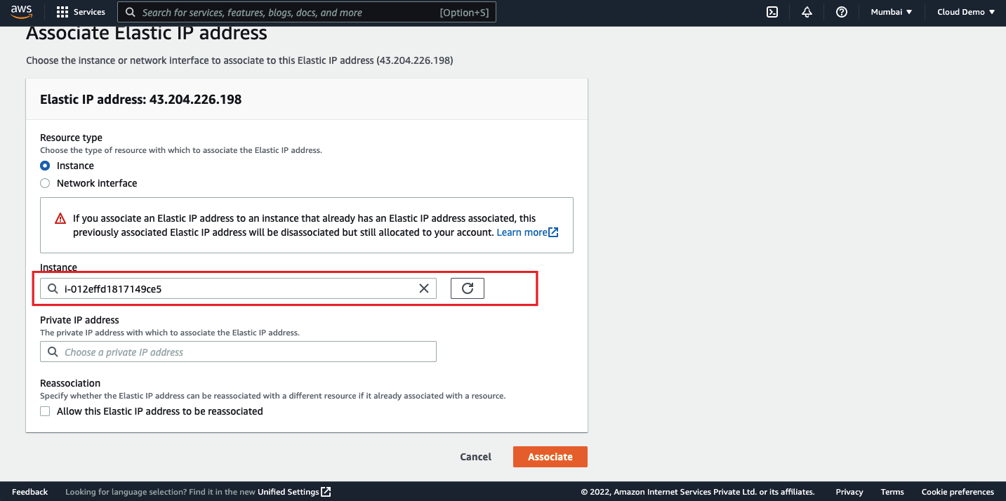 AWS eip associate select instance